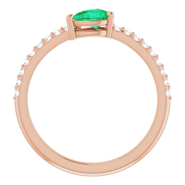 14K Gold Pear Lab-Grown Emerald & Natural Diamond Stackable Accented Ring - Rose Gold - view 2