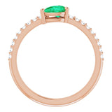 14K Gold Pear Natural Emerald & Natural Diamond Stackable Accented Ring - Rose Gold - view 2
