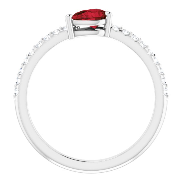 Platinum Pear Natural Mozambique Garnet & Natural Diamond Stackable Accented Ring - view 2