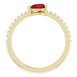 14K Gold Pear Natural Mozambique Garnet & Natural Diamond Stackable Accented Ring - Yellow Gold - view 2