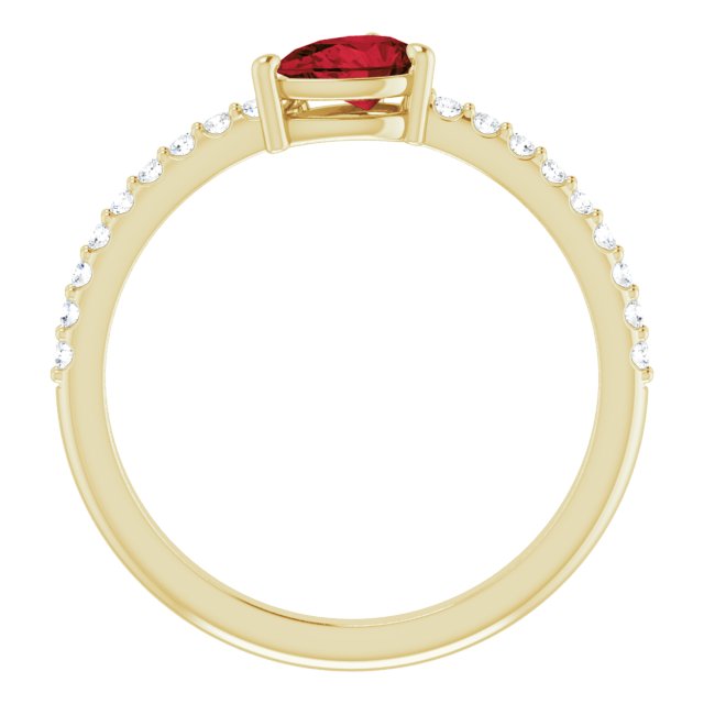 14K Gold Pear Natural Mozambique Garnet & Natural Diamond Stackable Accented Ring - Yellow Gold - view 2