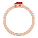 14K Gold Pear Natural Mozambique Garnet & Natural Diamond Stackable Accented Ring - Rose Gold - view 2