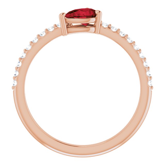 14K Gold Pear Natural Mozambique Garnet & Natural Diamond Stackable Accented Ring - Rose Gold - view 2