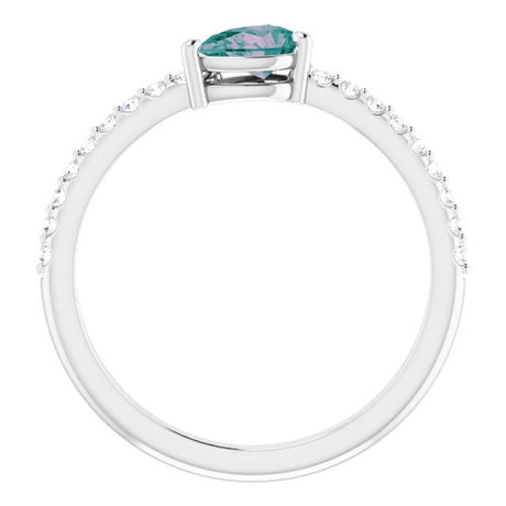 Platinum Pear Lab-Grown Alexandrite & Natural Diamond Stackable Accented Ring - view 2