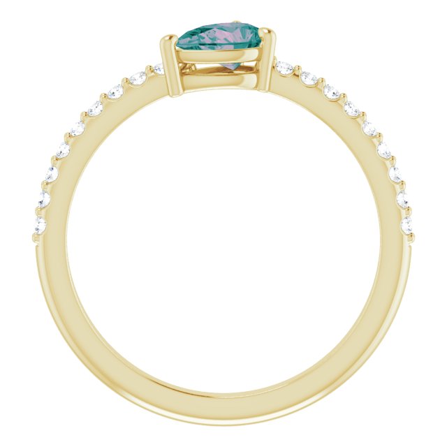 14K Gold Pear Lab-Grown Alexandrite & Natural Diamond Stackable Accented Ring - Yellow Gold - view 2