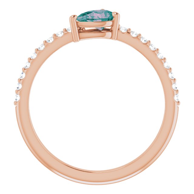 14K Gold Pear Lab-Grown Alexandrite & Natural Diamond Stackable Accented Ring - Rose Gold - view 2