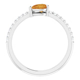14K Gold Pear Natural Citrine & Natural Diamond Stackable Accented Ring - White Gold - view 2