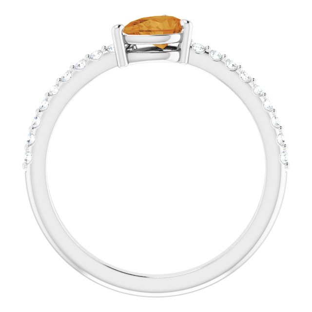 14K Gold Pear Natural Citrine & Natural Diamond Stackable Accented Ring - White Gold - view 2