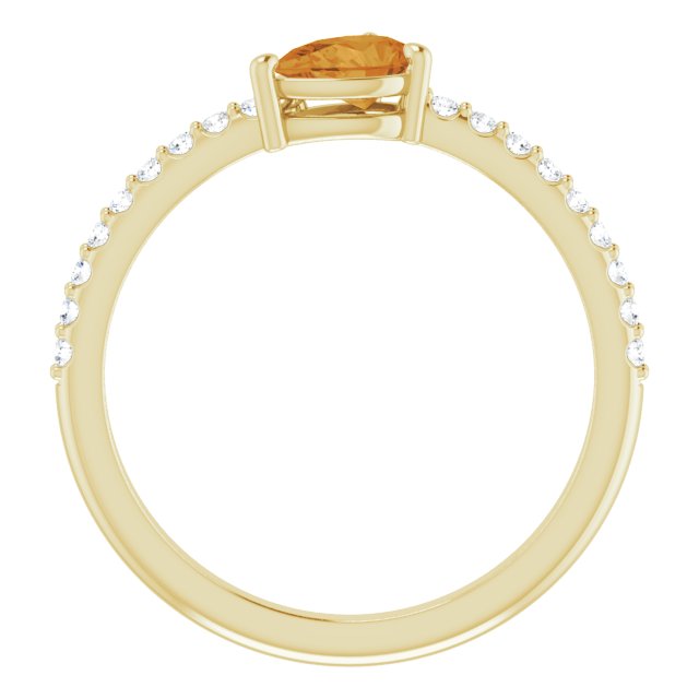 14K Gold Pear Natural Citrine & Natural Diamond Stackable Accented Ring - Yellow Gold - view 2