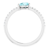 14K Gold Pear Natural Blue Zircon & Natural Diamond Stackable Accented Ring - White Gold - view 2
