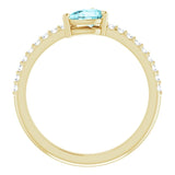 14K Gold Pear Natural Blue Zircon & Natural Diamond Stackable Accented Ring - Yellow Gold - view 2