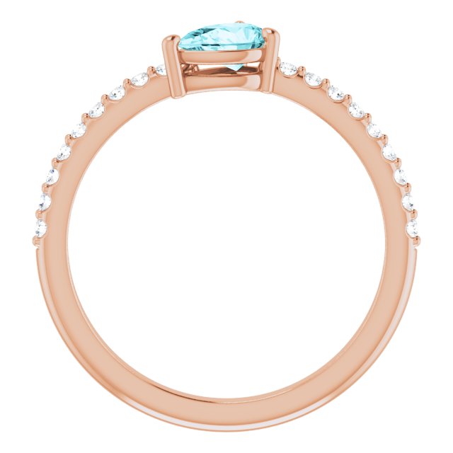 14K Gold Pear Natural Blue Zircon & Natural Diamond Stackable Accented Ring - Rose Gold - view 2