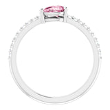 14K Gold Pear Natural Pink Tourmaline & Natural Diamond Stackable Accented Ring - White Gold - view 2