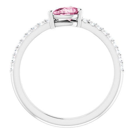 Platinum Pear Natural Pink Tourmaline & Natural Diamond Stackable Accented Ring - view 2