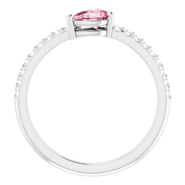 Platinum Pear Natural Pink Tourmaline & Natural Diamond Stackable Accented Ring - view 2