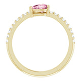 14K Gold Pear Natural Pink Tourmaline & Natural Diamond Stackable Accented Ring - Yellow Gold - view 2