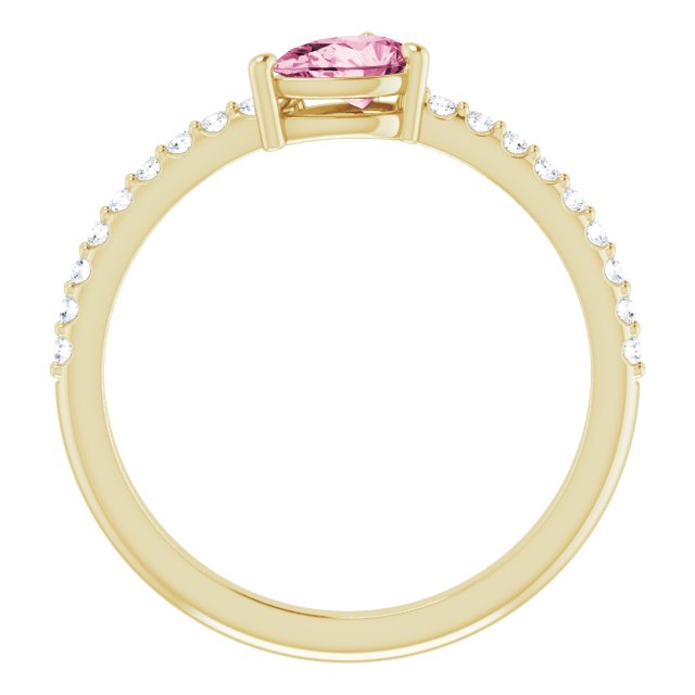 14K Gold Pear Natural Pink Tourmaline & Natural Diamond Stackable Accented Ring - Yellow Gold - view 2