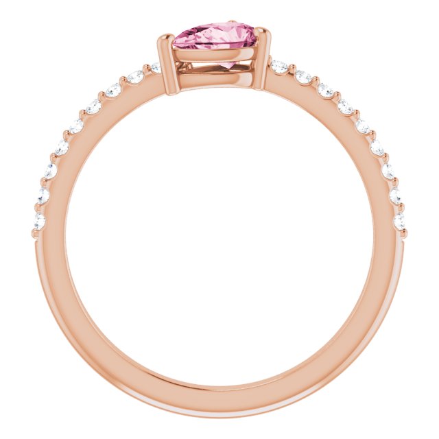 14K Gold Pear Natural Pink Tourmaline & Natural Diamond Stackable Accented Ring - Rose Gold - view 2