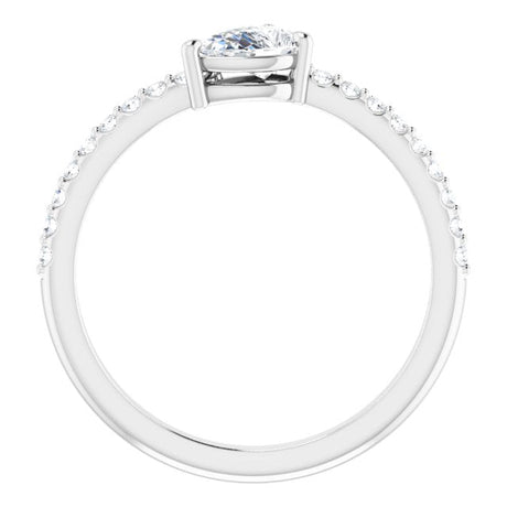 Platinum Pear Natural White Sapphire & Natural Diamond Stackable Accented Ring - view 2
