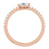 14K Gold Pear Natural White Sapphire & Natural Diamond Stackable Accented Ring - Rose Gold - view 2