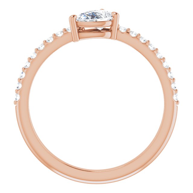 14K Gold Pear Natural White Sapphire & Natural Diamond Stackable Accented Ring - Rose Gold - view 2