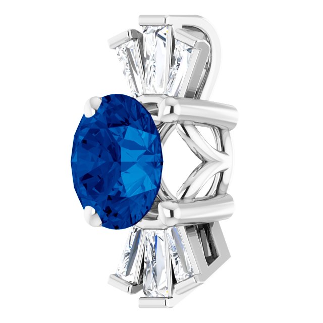 14K Gold Round Lab-Grown Blue Sapphire & Natural Diamond Accented Necklace or Pendant – 1/6 CTW - White Gold - view 2