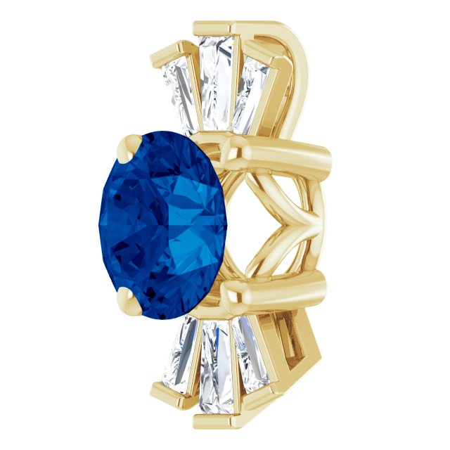 14K Gold Round Lab-Grown Blue Sapphire & Natural Diamond Accented Necklace or Pendant – 1/6 CTW - Yellow Gold - view 2