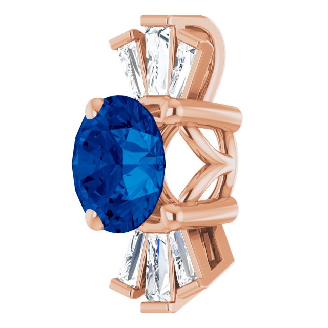 14K Gold Round Natural Blue Sapphire & Natural Diamond Accented Necklace or Pendant – 1/6 CTW - Rose Gold - view 2