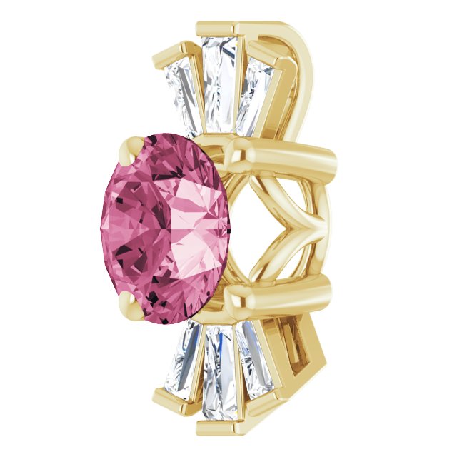 14K Gold Round Natural Pink Tourmaline & Natural Diamond Accented Necklace or Pendant – 1/6 CTW - Yellow Gold - view 2