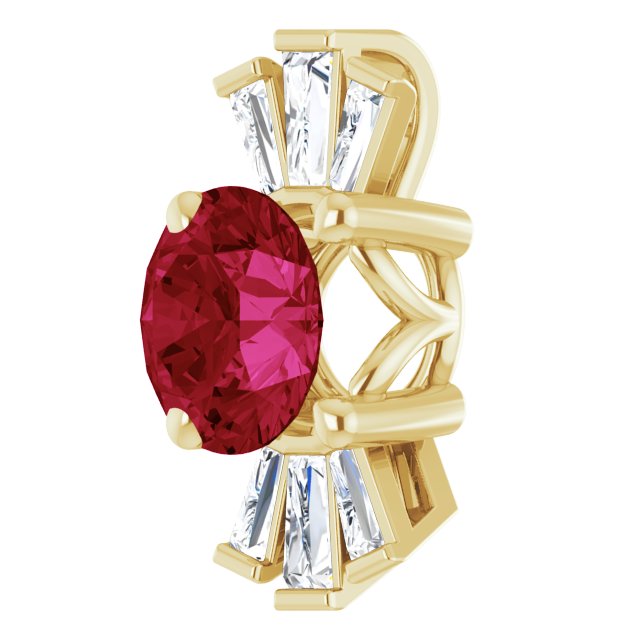 14K Gold Round Lab-Grown Ruby & Natural Diamond Accented Necklace or Pendant – 1/6 CTW - Yellow Gold - view 2