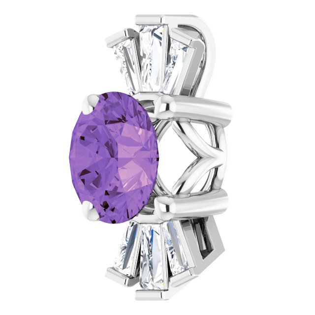 Platinum Round Natural Amethyst & Natural Diamond Accented Necklace or Pendant – 1/6 CTW - view 2