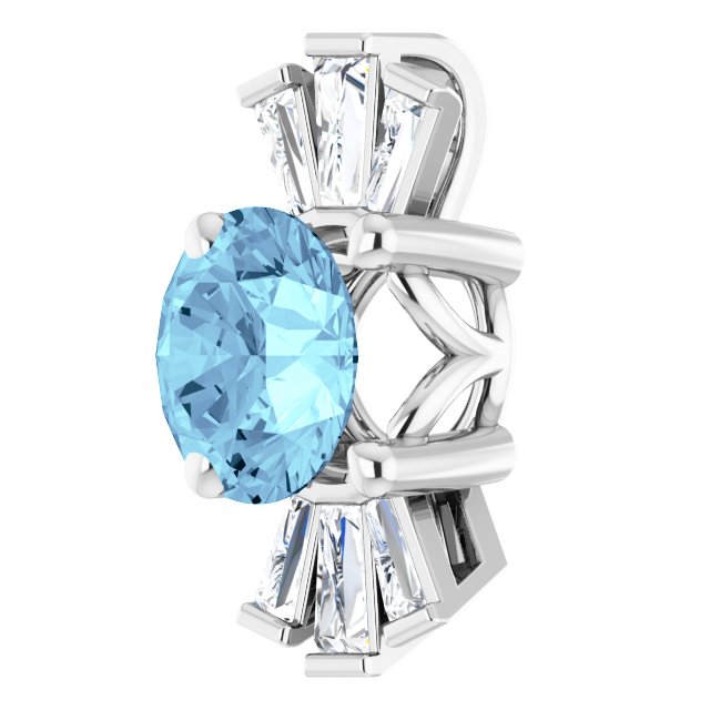 14K Gold Round Natural Aquamarine & Natural Diamond Accented Necklace or Pendant – 1/6 CTW - White Gold - view 2