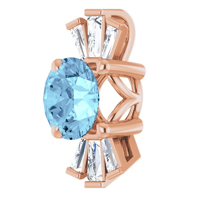 14K Gold Round Natural Aquamarine & Natural Diamond Accented Necklace or Pendant – 1/6 CTW - Rose Gold - view 2