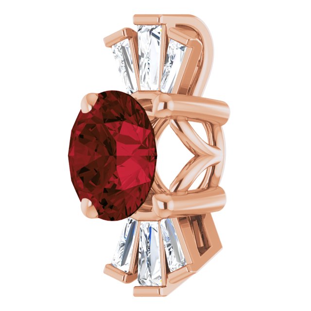 14K Gold Round Natural Mozambique Garnet & Natural Diamond Accented Necklace or Pendant – 1/6 CTW · 6mm - Rose Gold - view 2