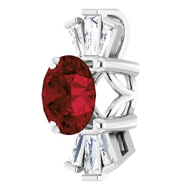 14K Gold Round Natural Mozambique Garnet & Natural Diamond Accented Necklace or Pendant – 1/6 CTW · 6mm - White Gold - view 2