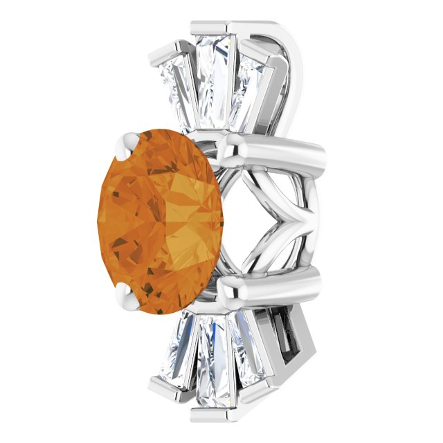 14K Gold Round Natural Citrine & Natural Diamond Accented Necklace or Pendant – 1/6 CTW - White Gold - view 2