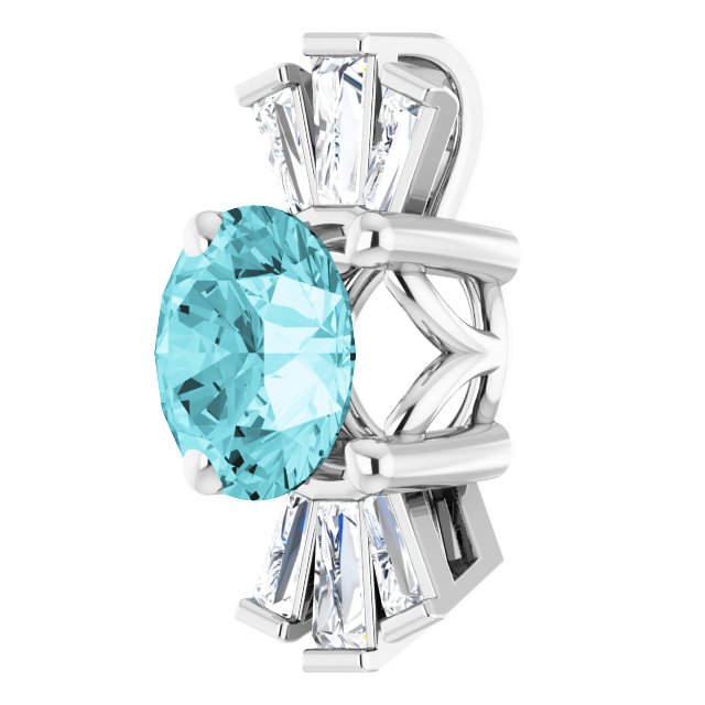 14K Gold Round Natural Blue Zircon & Natural Diamond Accented Necklace or Pendant – 1/6 CTW - White Gold - view 2