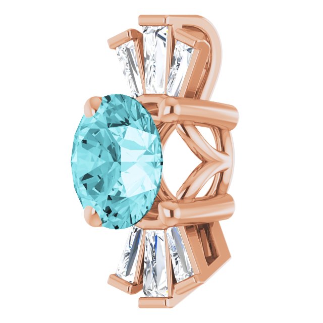 14K Gold Round Natural Blue Zircon & Natural Diamond Accented Necklace or Pendant – 1/6 CTW - Rose Gold - view 2