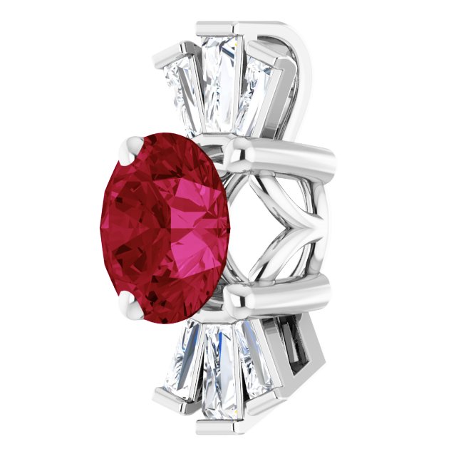 Platinum Round Lab-Grown Ruby & Natural Diamond Accented Necklace or Pendant – 1/6 CTW - view 2