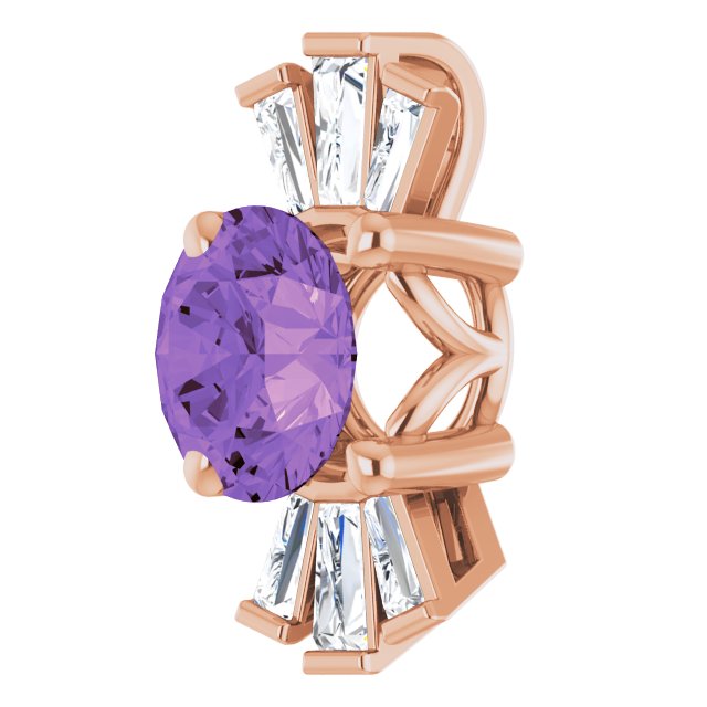 14K Gold Round Natural Amethyst & Natural Diamond Accented Necklace or Pendant – 1/6 CTW - Rose Gold - view 2