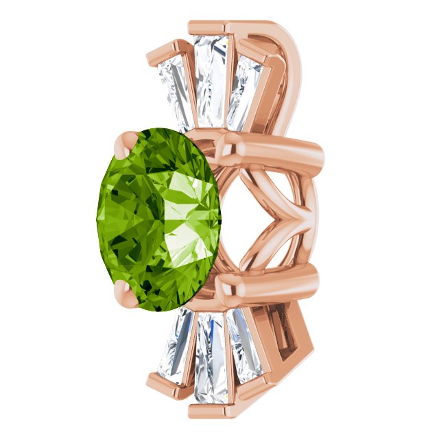 14K Gold Round Natural Peridot & Natural Diamond Accented Necklace or Pendant – 1/6 CTW - Rose Gold - view 2