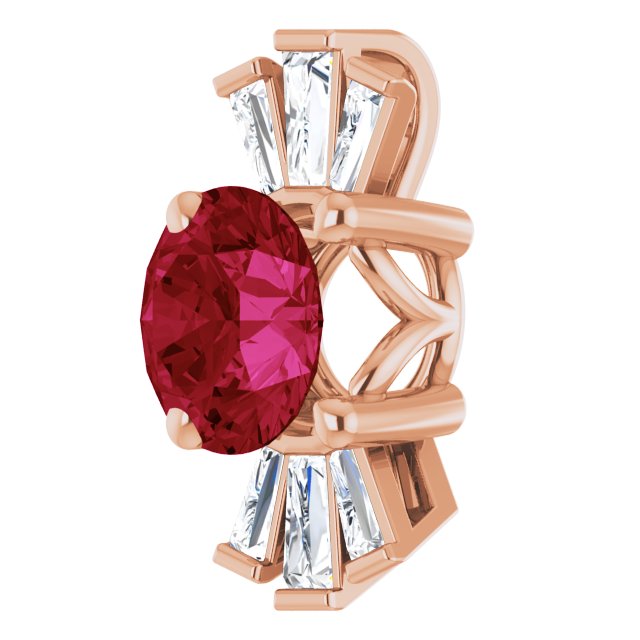 14K Gold Round Lab-Grown Ruby & Natural Diamond Accented Necklace or Pendant – 1/6 CTW - Rose Gold - view 2