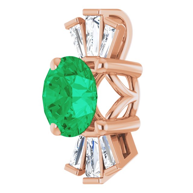 14K Gold Round Natural Emerald & Natural Diamond Accented Necklace or Pendant – 1/6 CTW - Rose Gold - view 2