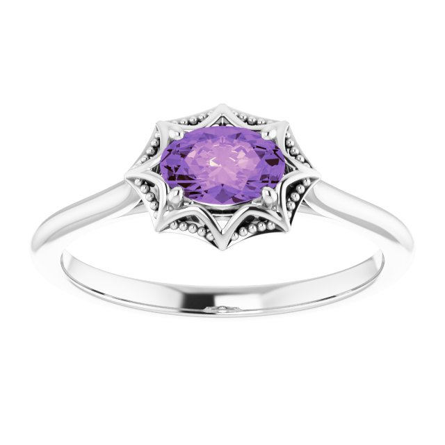 Platinum Oval Natural Amethyst Solitaire Ring – 6x4mm - view 3