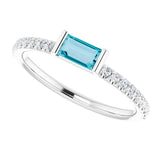 Platinum Straight Baguette Natural London Blue Topaz & Natural Diamond Accented Stackable Ring – 5x2.5mm - view 5