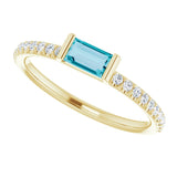 14K Gold Straight Baguette Natural London Blue Topaz & Natural Diamond Accented Stackable Ring – 5x2.5mm - Yellow Gold - view 5