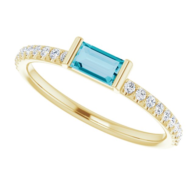 14K Gold Straight Baguette Natural London Blue Topaz & Natural Diamond Accented Stackable Ring – 5x2.5mm - Yellow Gold - view 5