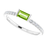 Platinum Straight Baguette Natural Peridot & Natural Diamond Accented Stackable Ring - view 5
