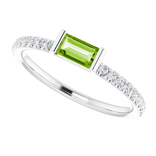 Platinum Straight Baguette Natural Peridot & Natural Diamond Accented Stackable Ring - view 5