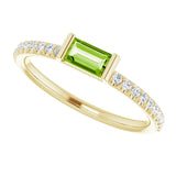 14K Gold Straight Baguette Natural Peridot & Natural Diamond Accented Stackable Ring - Yellow Gold - view 5
